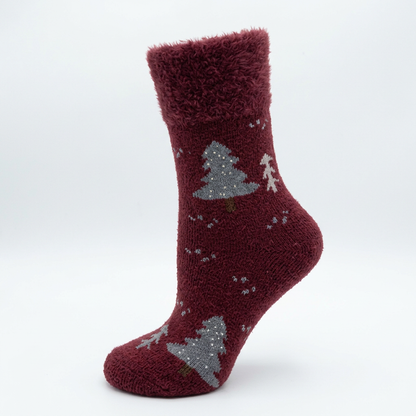 Bordeauxrote Socke mit Tannenbaummuster als Produktbild