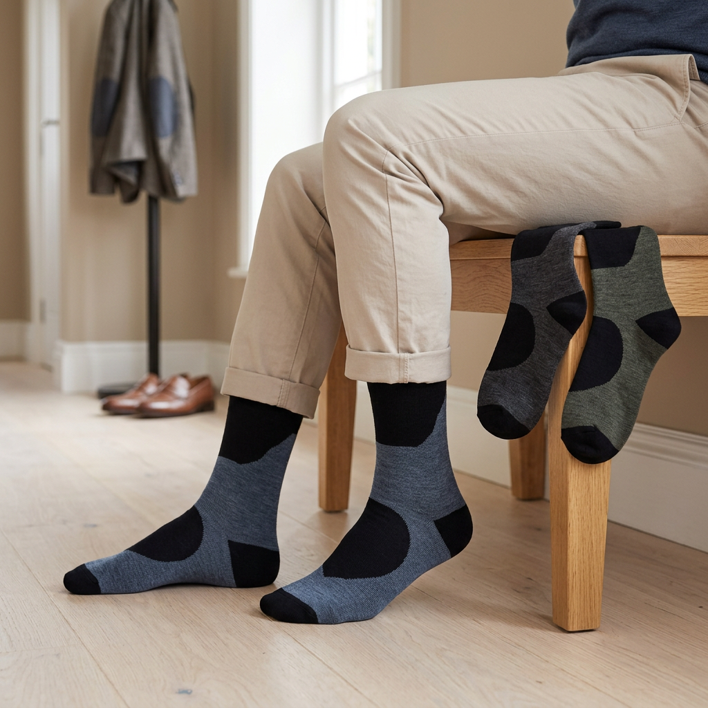Merinosocken in drei Farbtönen als Alltagsmotiv