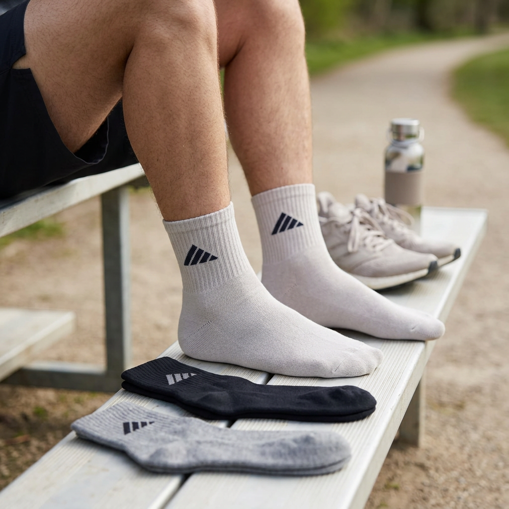 Sportliches Produktbild der Quarter-Socken in drei Farben
